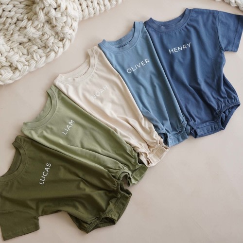 Personalized Short Sleeve Bubble Romper | Earthy Neutrals*