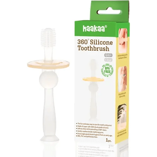 Haakaa 360° Silicone Baby Toothbrush – 100% Soft Food Grade Silicone, BPA-Free, Suction Base, Safe for Babies 6 Months+, Gentle Gum and Teeth Cleaning for Infants, Gum Massager