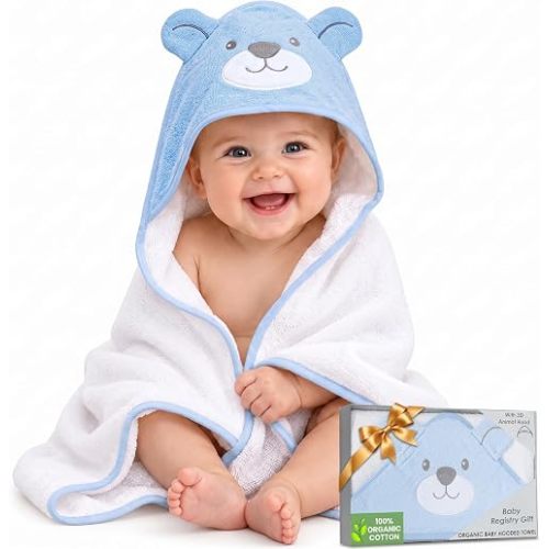 100% Organic Cotton Baby Toddler Bath Hooded Towel Soft 33x33 in