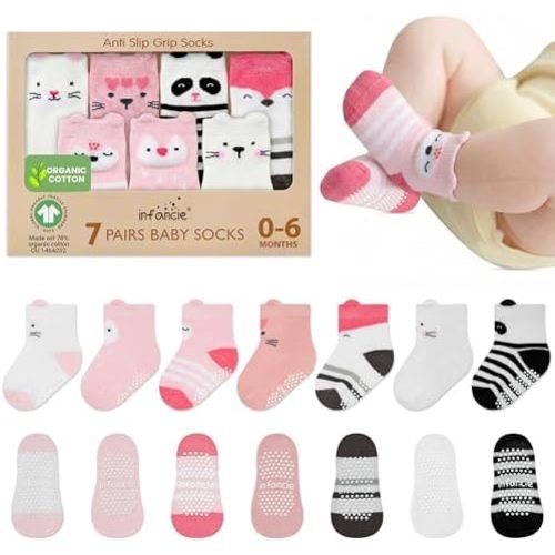 Organic Cotton Baby Socks 0-6 Months Soft for Infants Breathable, Newborn Socks Girls boys Animal Design