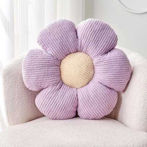 SUSIELADY Flower Throw Pillow, 15.75" Soft Plush Daisy Cushion for Bed, Sofa, Couch, Floor, Cute Aesthetic Decorative Pillow, Cozy Home Accent, Purple