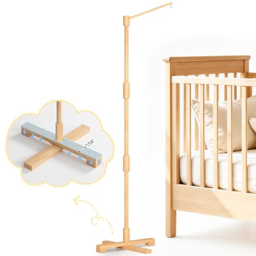 FEISIKE Baby Crib Mobile Arm, 57.4 Inch Mobile Arm for Crib Wooden Nursery Decor Hanger,Holder for DIY Mobile Baby Girl Boy,Hanging Attachment Set Upgrade Floor Stand