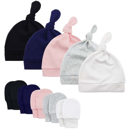 Zando Knot Warm Toddler Beanie Hats No Scratch Baby Mittens Newborn Hats and Baby Mittens Soft Infant Hat and Mitten for Newborn Boy 3 Pack 0-6 Months