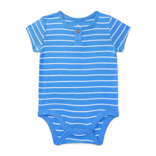 Wonder Nation Baby Boys Cotton Stripe Henley Bodysuit with Short Sleeves, Sizes 0M-24M
