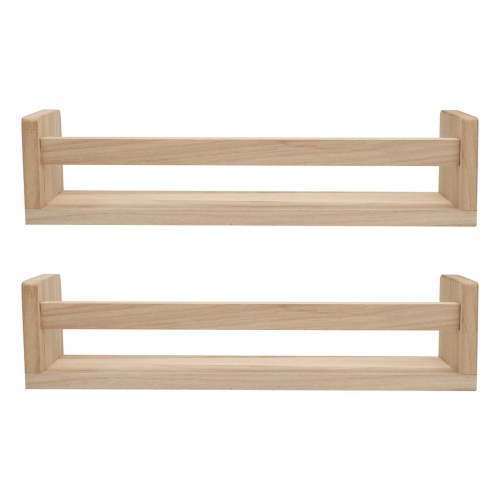 2Pcs Bookshelf,Natural Wood Floating Wall Bookshelf for Kids,Nursery Shelves Wall,Bathroom Decor, Kitchen Spice Rack