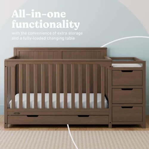Hadley Hazelnut 5-in-1 Convertible Crib and Changer with Drawer