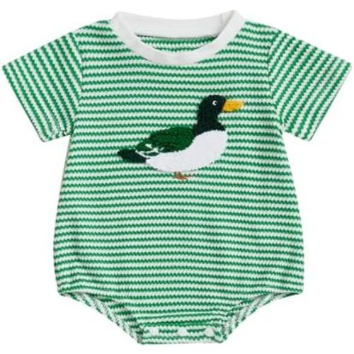 Newborn Boy Mallard Duck Baby Clothes Short Sleeve Bubble Romper Cute Smocked Outfit Summer Outfits