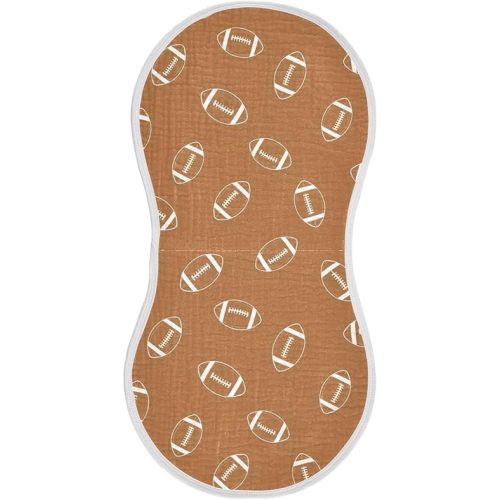 1 Pack Muslin Burp Cloths Football Brown Cotton Baby Burp Cloths Absorbent Burping Cloth Soft Spit Up Rags for Newborn Babies Boys Girls 22x11 Inch