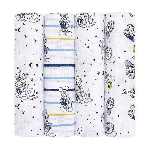 aden + anais essentials™ Disney® 4-Pack Mickey Mouse Swaddle Blankets in Blue/White