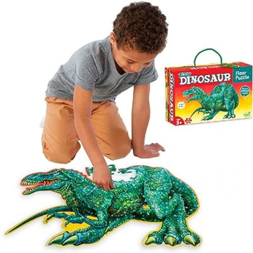 Peaceable Kingdom Shiny Dinosaur Floor Puzzle - 51-Piece Giant Floor Puzzle for Kids Ages 5 & up - Fun-Shaped Puzzle Pieces - Great for Classrooms