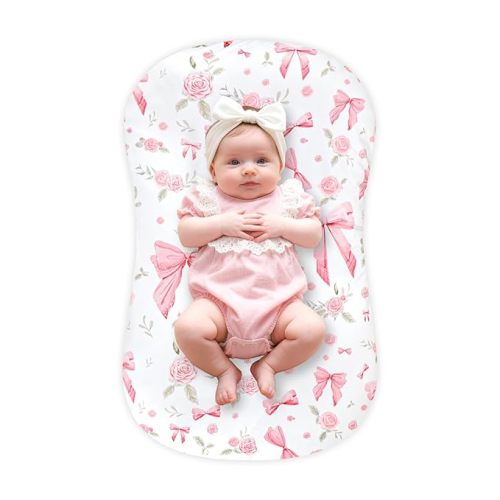 Baby Lounger Cover Grils Boys, Soft and Comfortable Newborn Lounger Cover, Breathable and Stretchy Infant Nest Slipcover, Compatible with Snuggle Me Newborn Lounger, Cover Only (Pink Rose)