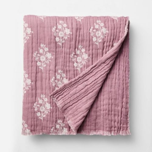 Floral Block Print Jacquard Throw Purple/Cream - Threshold™ designed with Studio McGee