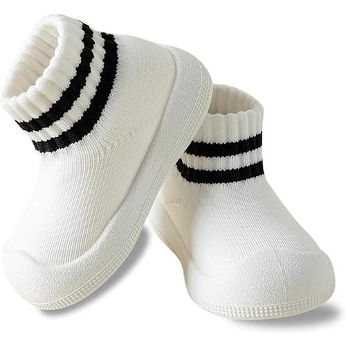 Baby Sock Shoes Toddler Walking Slippers Non-Slip Breathable Stripes Shoes with Soft Rubber Sole for Infant Boys Girls Slip On Sneakers