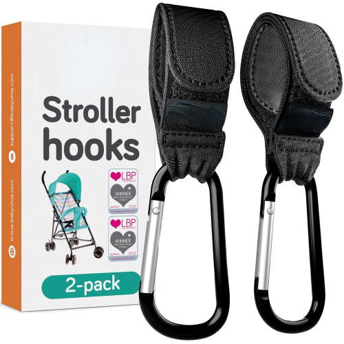 Stroller Hooks for Bags (2 Pack) - Universal Stroller Clips and Hooks, Non-Slip with One-Hand Opening, 11 lb Weight Capacity, Baby Travel Essential
