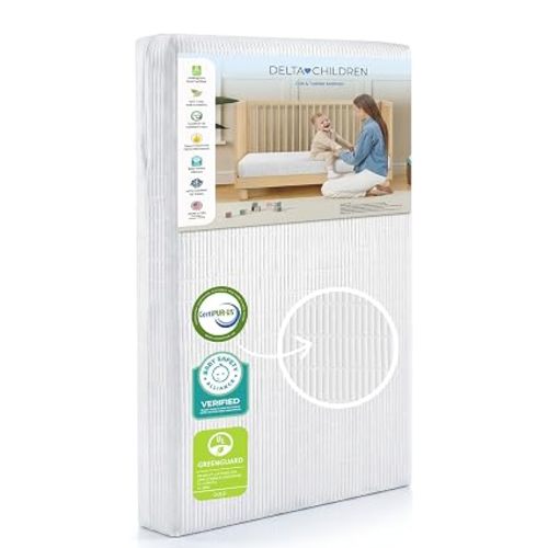 Delta Children Sweet Beginnings Dual Sided Baby Crib Mattress and Toddler Mattress, GREENGUARD Gold and CertiPUR-US Certified, Firm Plant-Based Foam, Waterproof, 5 Year Warranty, Made in USA, White