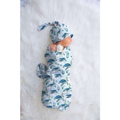 Sea Turtle Swaddle Blanket Ocean Animals Swaddle Set Sea Turtle New Baby Under The Sea Baby Shower Gift Coming Home Outfit Hospital Photo