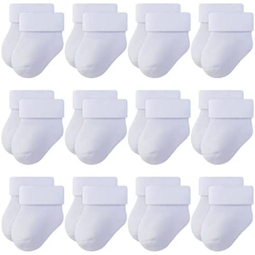 RATIVE Baby Socks Soft Terry Turn Cuff For Newborns (0-6 Months)