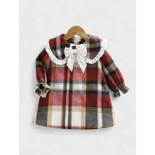 Baby Girl Ruffle & Bow Collar Plaid Dress