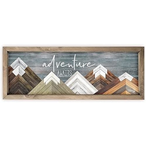 Adventure Awaits Wood Rustic Style Wall Décor Sign With Frame 6x18