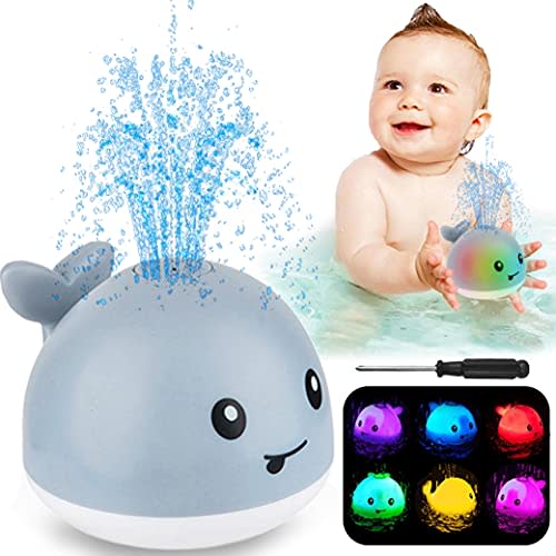 ZHENDUO Baby Bath Toys, Whale Automatic Spray Water Bath Toy with LED Light, Induction Sprinkler Bathtub Shower Toys for Toddlers Kids Boys Girls, Pool Bathroom Toy for Baby (Gray)