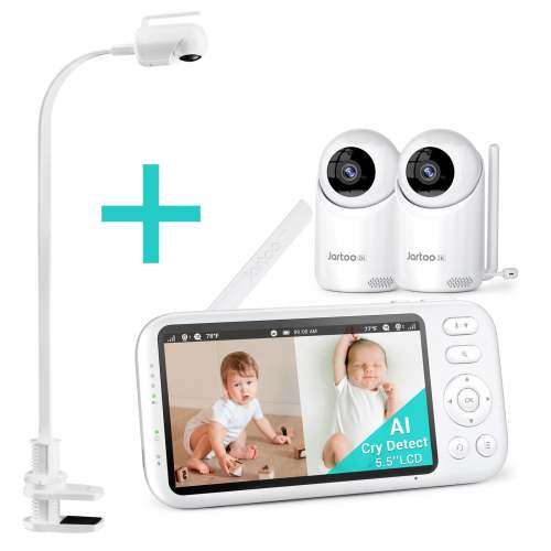 Jartoo Best Baby Monitor No WiFi Video with 2 Camera 2K Screen Audio AI Cry Detect