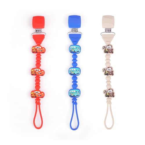 Disney Cars Toy Story Silicone Pacifier Clips 3-Pack BPA-Free Baby Binky Holder Strap Teether Holder for Newborn Infants