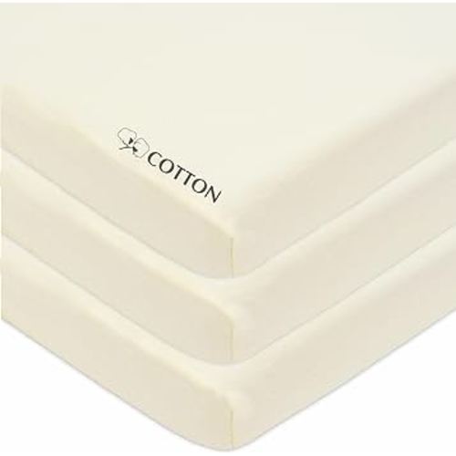 American Baby Company 3 Pack 100% Natural Cotton Fitted Mini Crib Sheets 38" x 24" - Soft & Breathable Small Nesting Portable Sheets, Fits Pack N Play Mattresses, Cream, for Boys & Girls