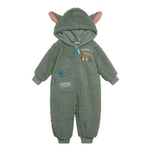 Star Wars The Mandalorian Grogu Infant Baby Boys Cozy Faux Sherling Zip Up Cosplay Coverall Pale Green 24 Months