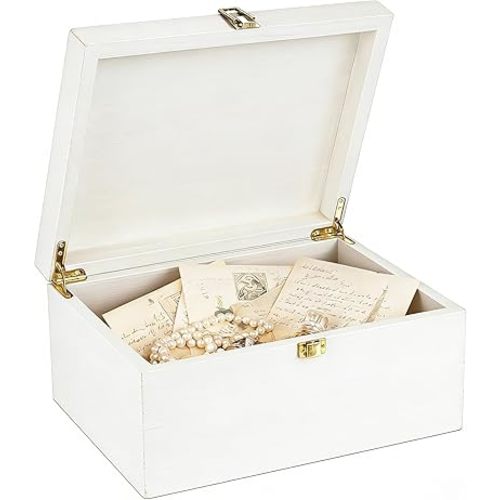 Larger Wooden Memory Wedding Keepsake Boxes With Hinged Lids - Decorative Storage Box With a Hinge Lids For Letter Time Capsule - Wooden Gift Boxes，5.3“*8.6”*11.7“