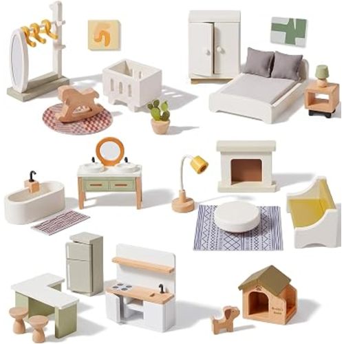 Giant bean 33 PCS Modern Wooden Dollhouse Furniture Set