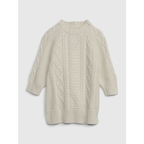 Baby Cable-Knit Sweater Dress in chino beige, size: 0-3 M