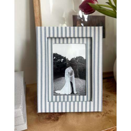 Slate Blue Stripe Fabric Wrapped Picture Frame and Mat - 4x6 photo