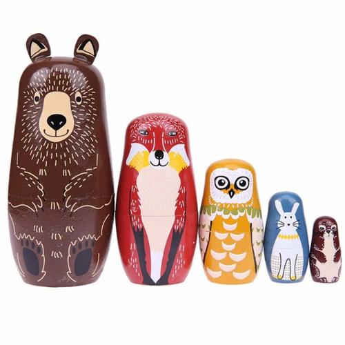 Konrisa Animal Nesting Dolls Handmade Figurine Wooden Stacking Dolls Toys for Children Kids Home Decoration Party Supplies Set o