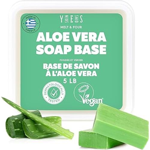 5Lb Aloe Soap Base - Melt and Pour Soap Making Supplies - SLS/SLES Free, No Palm Oil, Natural with Organic Aloe Vera - Rich in Antioxidants, Hydrating, Perfect for Handmade Projects