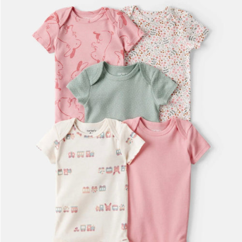 Baby Girl 5-Pack Train Floral Multipack Bodysuits - Green/Pink | Carter's