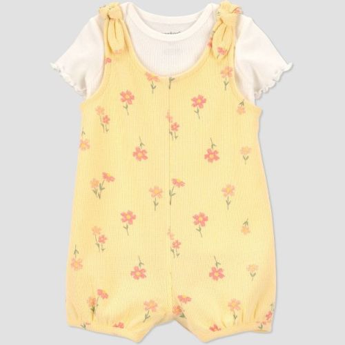 Carter's Just One You® Baby Girls' 2pc Floral Overalls Set - Yellow Newborn