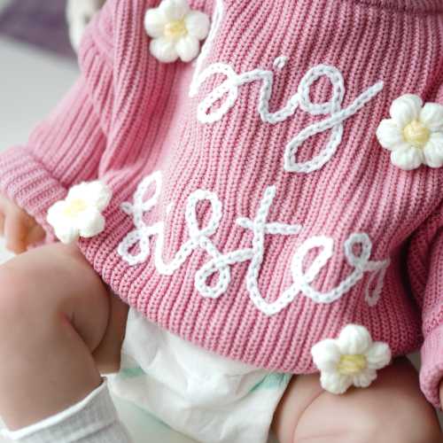 Embroidered  Big sister sweater, Pullover for Kids, Personalized Toddler Birthday gift , Baby Name Knit Toddler Custom Sweater, new sister