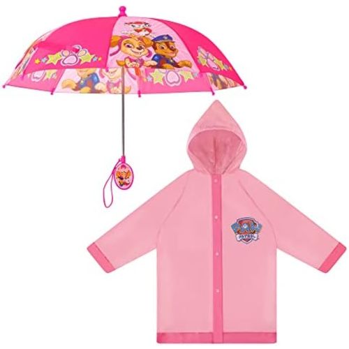 Nickelodeon girls Kids Umbrella and Poncho Raincoat Set, Paw Patrol Girls Rain Wear for Toddler 2-3 Or Kids 4-7