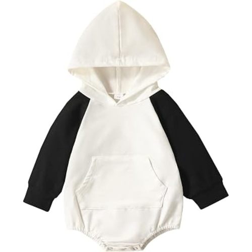 Unisex Baby Jumpsuit Newborn Infant Baby Boy Girl Fall Clothes Oversized Hooded Pullover Sweatshirt (Black, 6-12 Months)