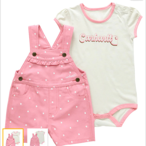 Girls' 2-Piece Short Sleeve Bodysuit & Canvas Shortall Set (Infant) | 9M | Carhartt