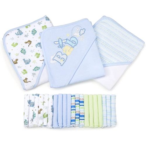 Spasilk Bath Hooded Towels & Washcloths Set for Babies, 23-Piece Gift Set, Blue