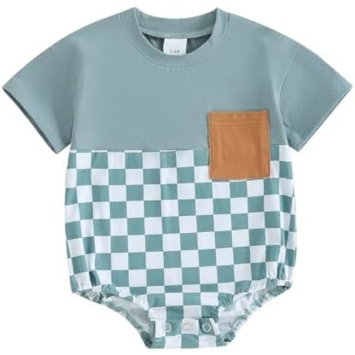 Newborn Infant Baby Boys Girls Clothes Bubble Romper Pocket Short Sleeve Oversize Bodysuit