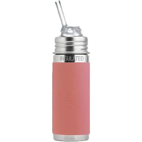 Pura Kid Insulated Stainless Steel Bottle with Straw, 9 oz, New Rose - Plastic-Free, MadeSafe Certified