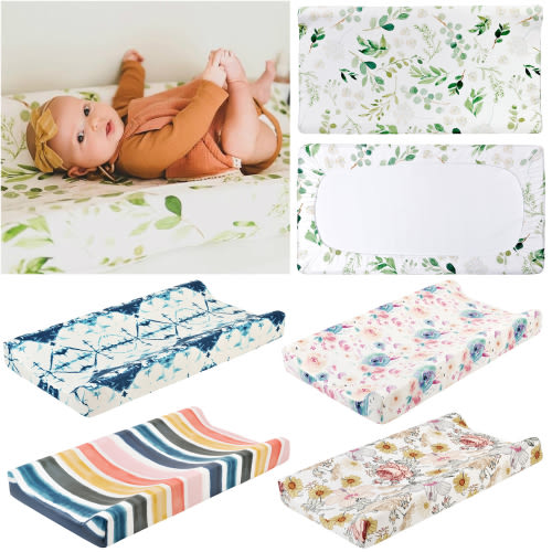 Walbest Baby Floral Print Diaper Changing Pad Cover Cradle Mattress Sheets, Infant Stretchy Fabric Bassinet Pad Cover Changing Mat Cover Baby Nursery Diaper Changing Pad Sheet, 1Pc