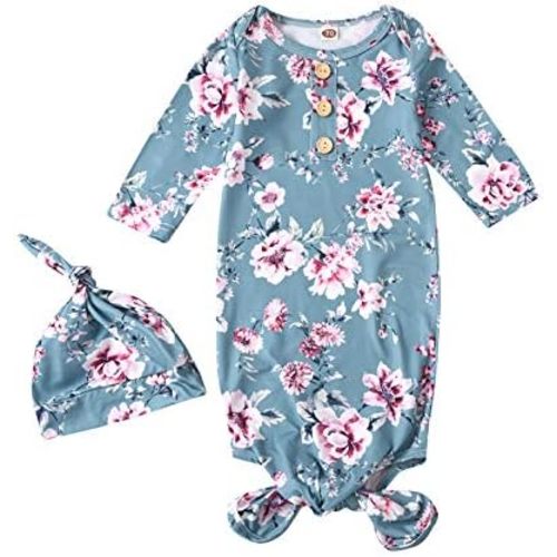 Moru Infant Baby Girls Cotton Sleeper Gowns Organic Cotton Floral Kimono Knotted Gown
