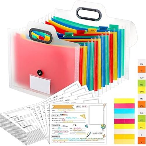 School Memory Box K-12 Memory Book Photo Album Xmas Gifts for Kids, School Years Keepsake Scrapbook from Preschool Through 12th Grade, 13 Pocket for Storage Pictures File Keeper(1 Pcs,White)