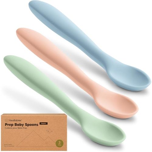 KeaBabies Silicone Baby Spoons Self Feeding 6-12 months, 3-Pack, Slate