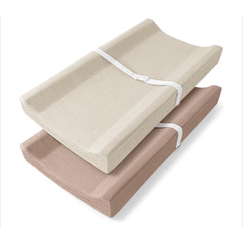Bearmoss Changing Pad Covers 2Pack 100% Cotton Muslin Diaper Change Table Pad Covers 32”x16“ Soft Breathable Changing Pad Sheets for Unisex Baby Girls and Boys (Peanut)