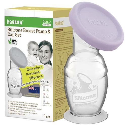 Haakaa Manual Breast Pump with Base 4 Fl Oz/100ml+Lid (Lavender), Gen.2