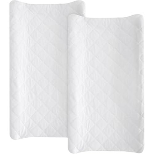 Waterproof Changing Pad Cover 2 Pack, Quilted Viscose Fitted Diaper Chang Table Cover, Soft Changing Pad Sheets for Girls Boys, Ultra Soft & Breathable, White